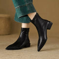 Point Toe Block Heel Synthetic Leather Ankle Boots - Southern Shores Clothing