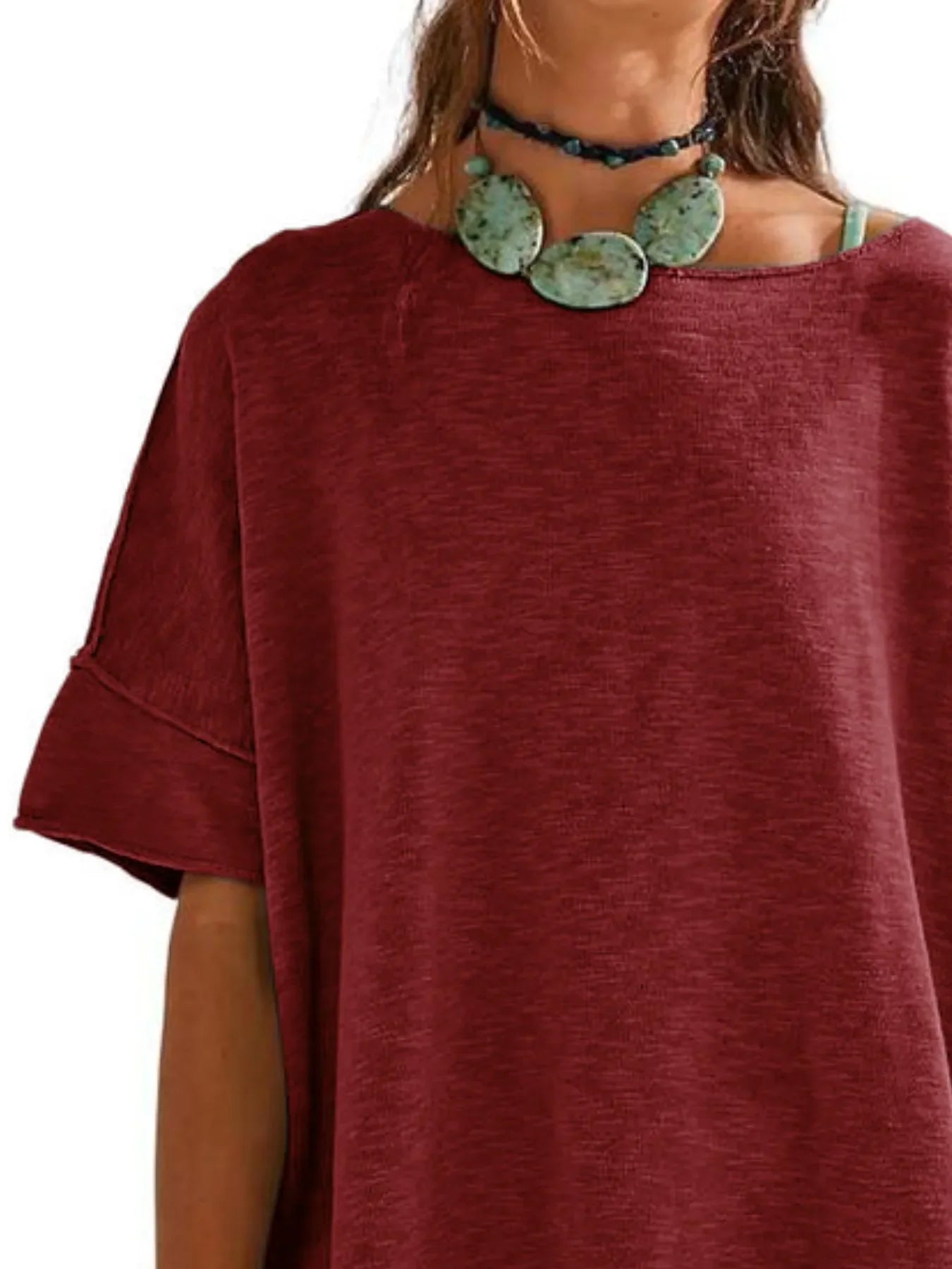 Oversized Round Neck Drop Shoulder Stretchy T Shirt - Southern Shores Clothing