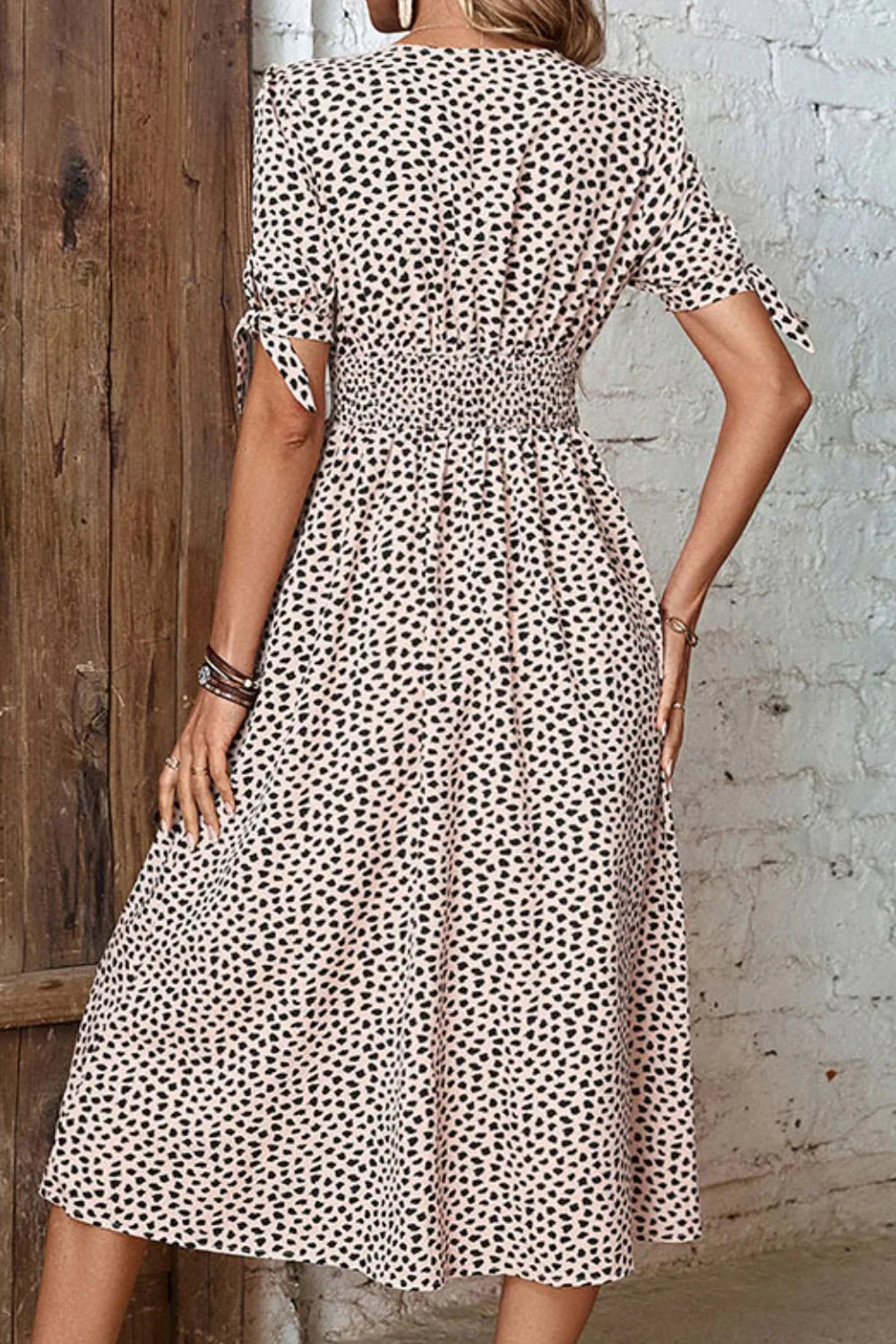 Animal Print Button Front V-Neck Tied Dress - Southern Shores Clothing