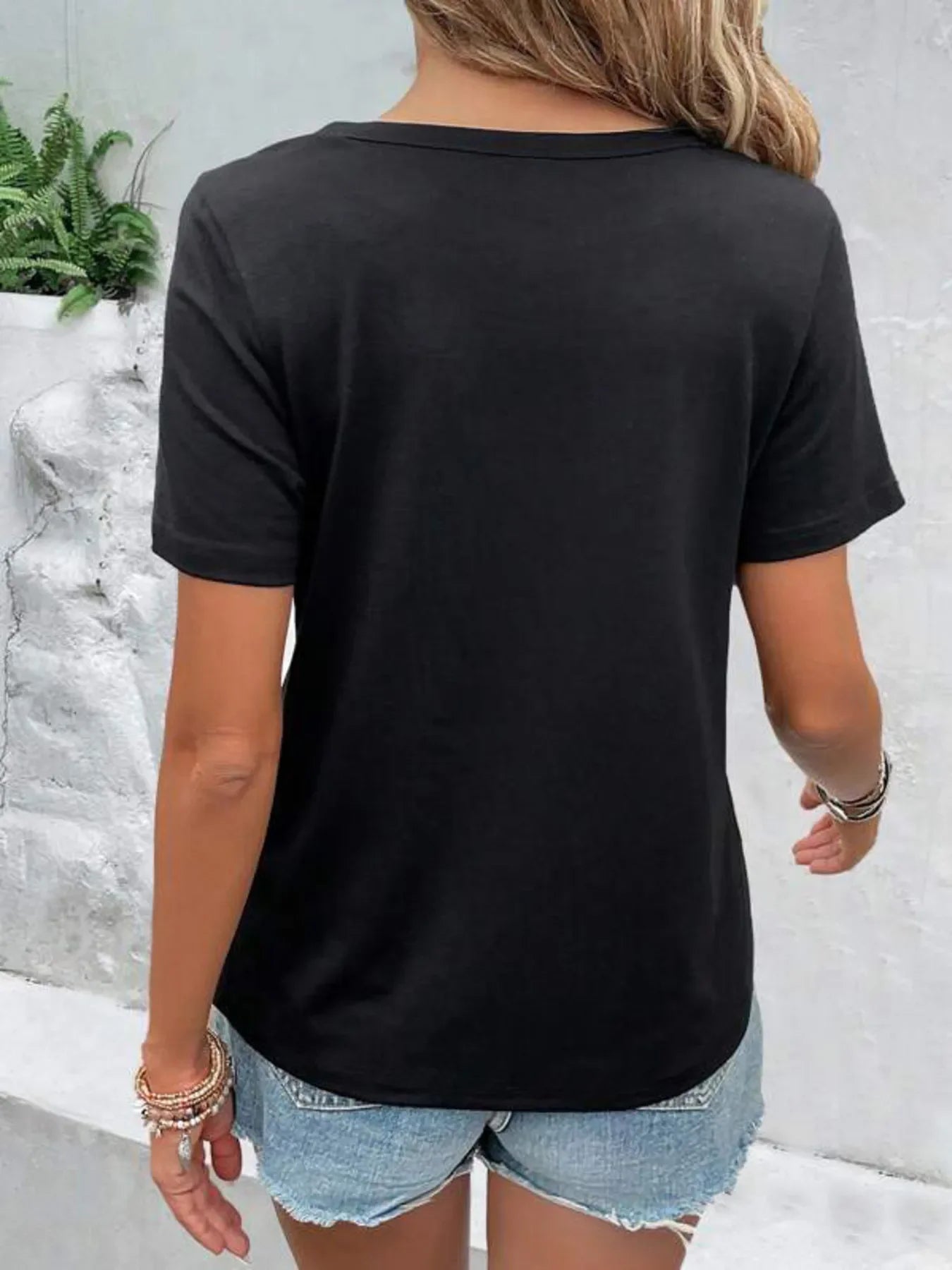 Hollow Out Neckline Short Sleeve T Shirt - Southern Shores Clothing