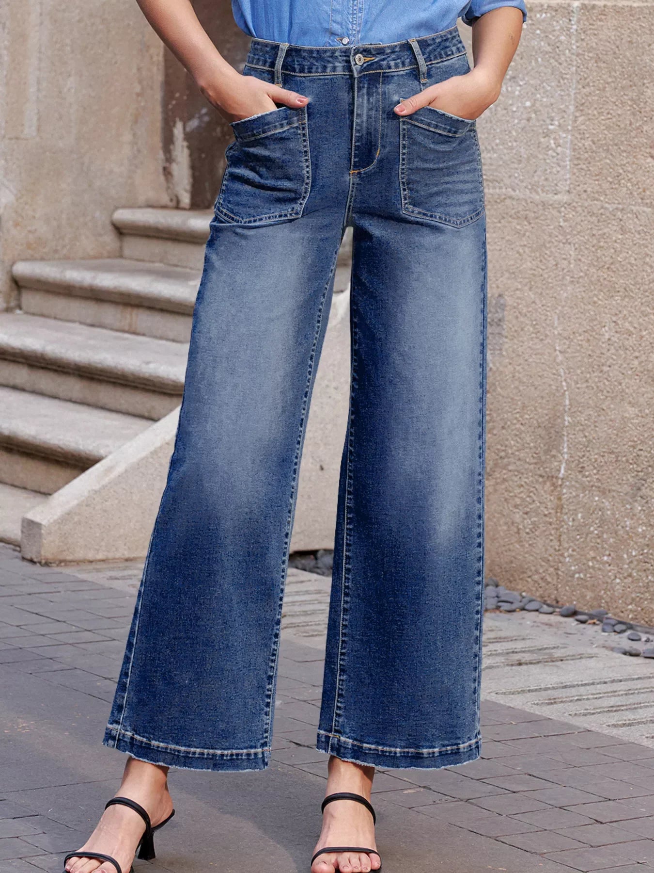 Coastal Denim Patch Pocket Shift Jeans With Pockets - Southern Shores Clothing