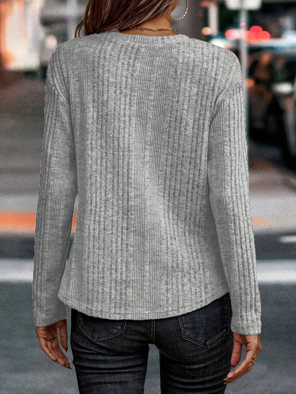 Round Neck Long Sleeve Solid T Shirt For Everyday Wear - Southern Shores Clothing