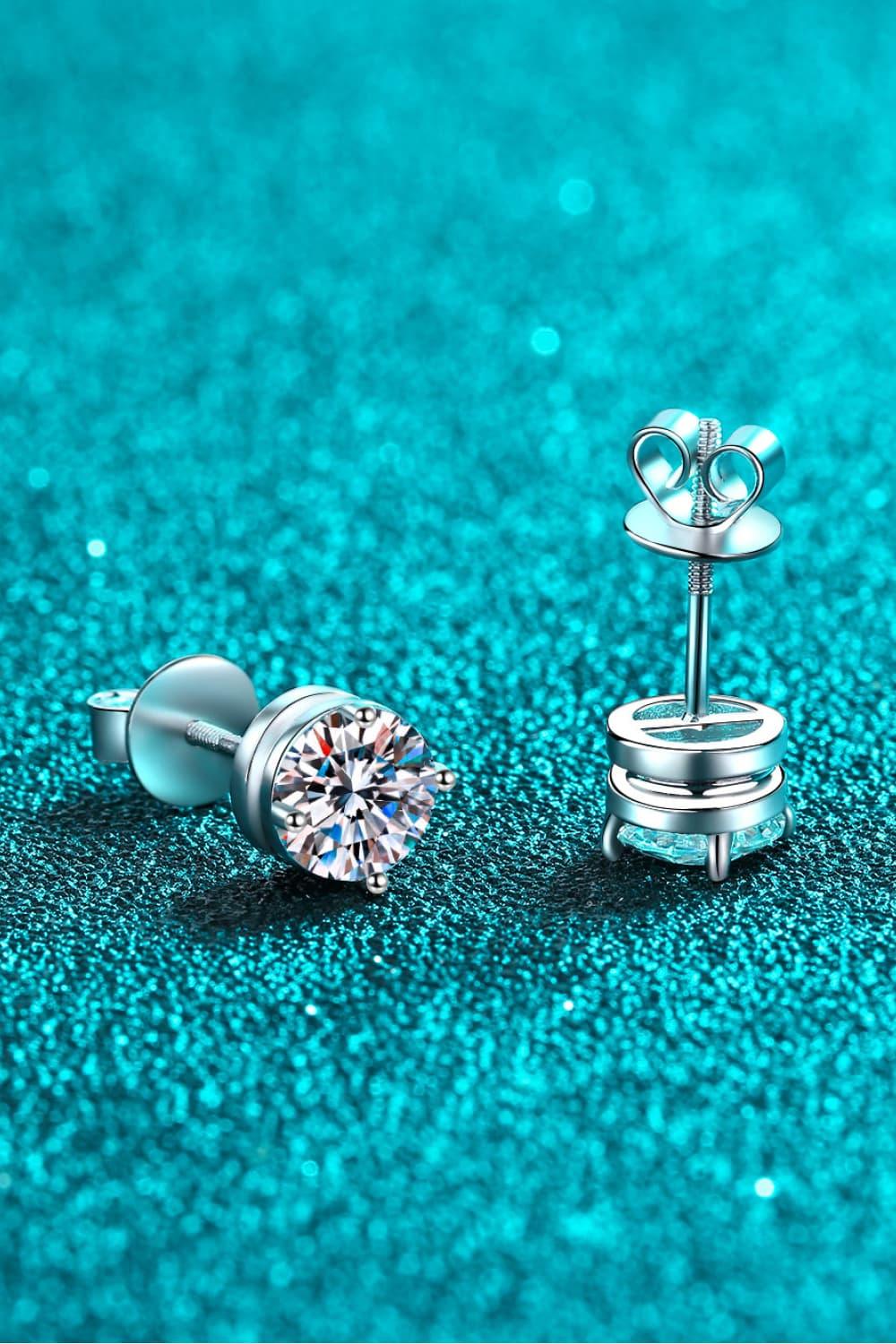 Rhodium Plated Moissanite Stud Earrings Daily Wear - Southern Shores Clothing