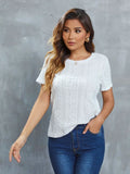 Openwork Short Sleeve Round Neck Top With Sheer Fabric - Southern Shores Clothing