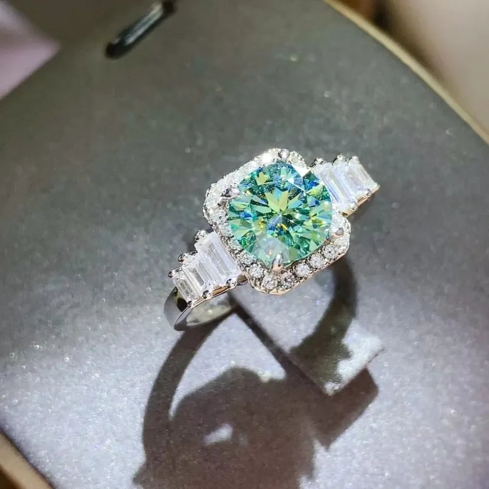 3 Carat Moissanite Sterling Silver Ring With Halo - Southern Shores Clothing