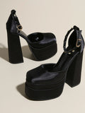 Platform High Heel Ankle Strap Pumps Pointed Toe