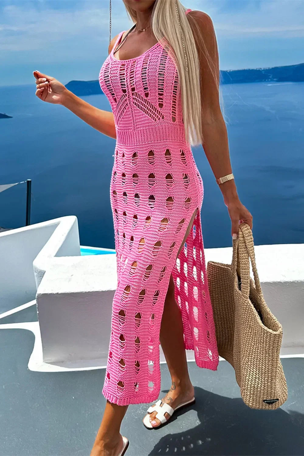 Lightweight Openwork Slit Swimwear Cover Up Beachside - Southern Shores Clothing