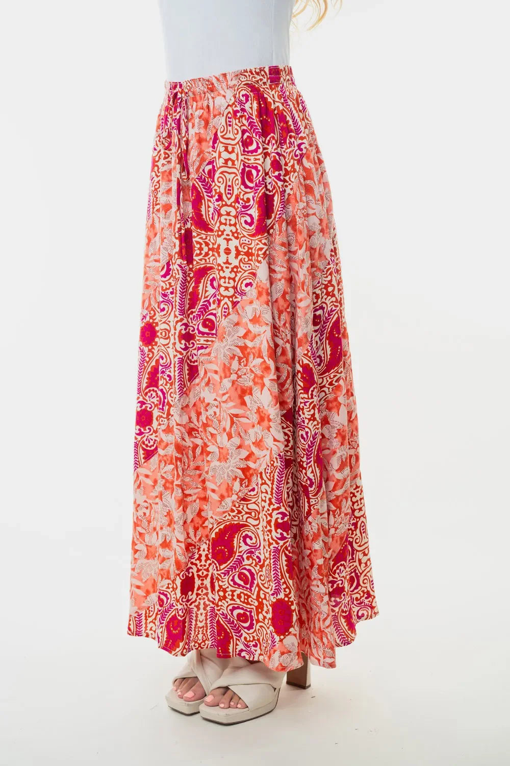 High Waisted Floral Woven Skirt Rayon Lightweight - Southern Shores Clothing