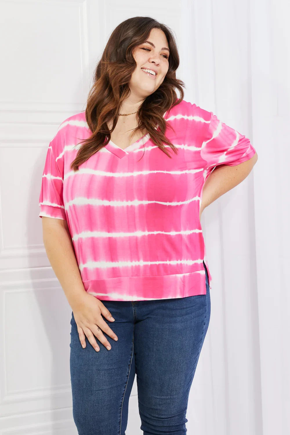 Oversized V Neck Striped Tee With Relaxed Fit - Southern Shores Clothing