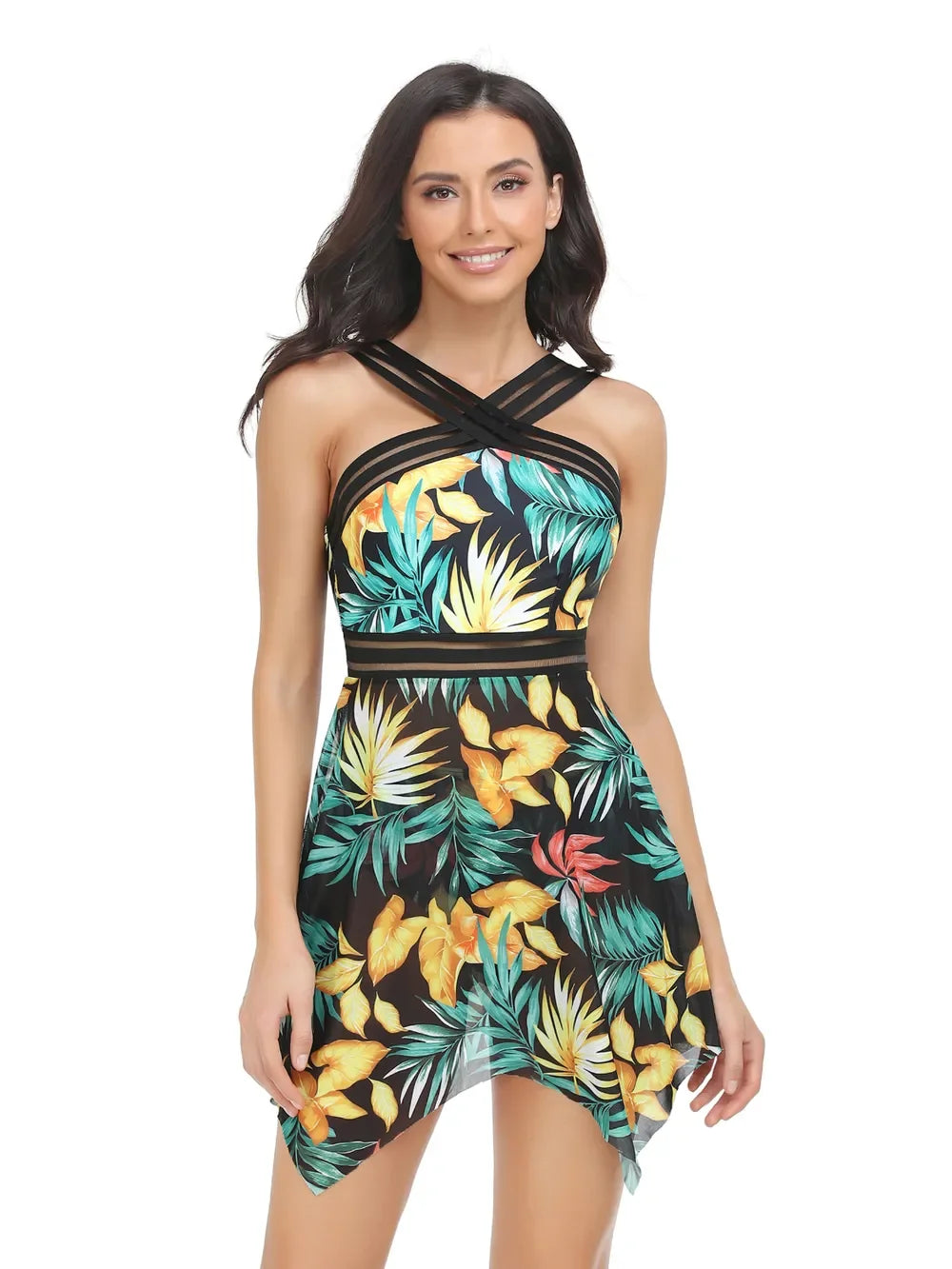 Crisscross Cutout Printed Two-Piece Swim Set With Removable Pads - Southern Shores Clothing
