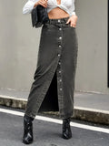 Classic High Rise Button Up Denim Skirt Everyday - Southern Shores Clothing