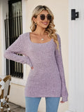 Ribbed Square Neck Long Sleeve Stretch T Shirt - Southern Shores Clothing