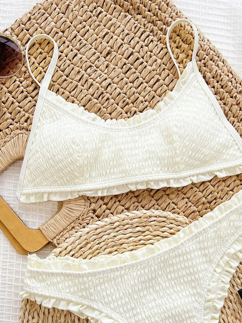 Frill Spaghetti Strap Two Piece Swim Set Removable Padding - Southern Shores Clothing