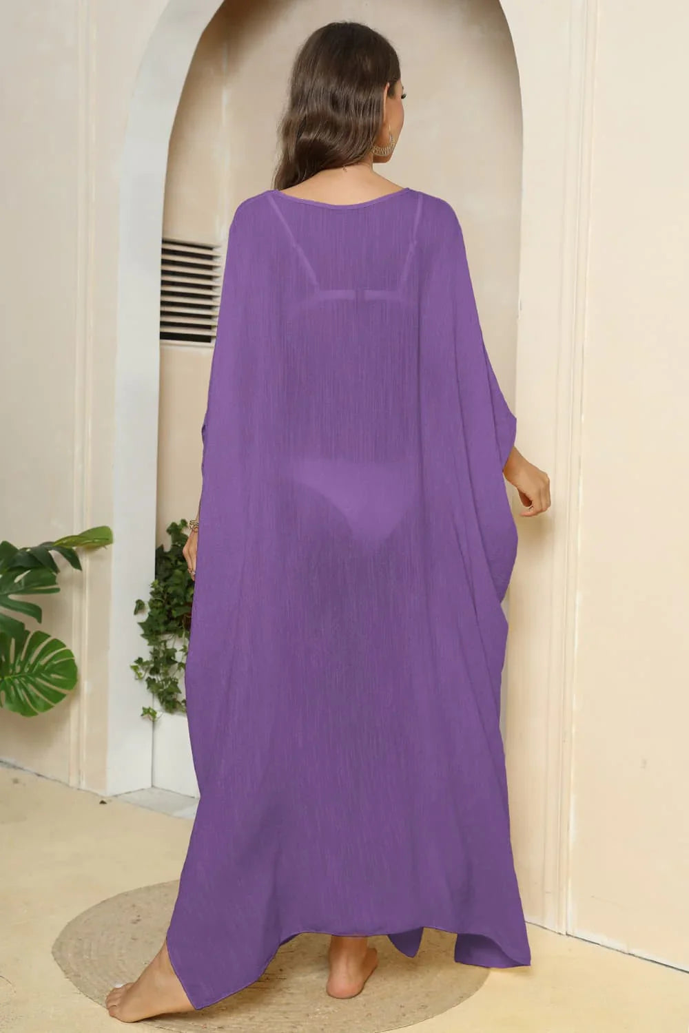 V-Neck Sheer Cover-Up With Three-Quarter Sleeve, One Size - Southern Shores Clothing