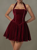 Coastal Velvet Halter Skater Dress for Summer - Southern Shores Clothing