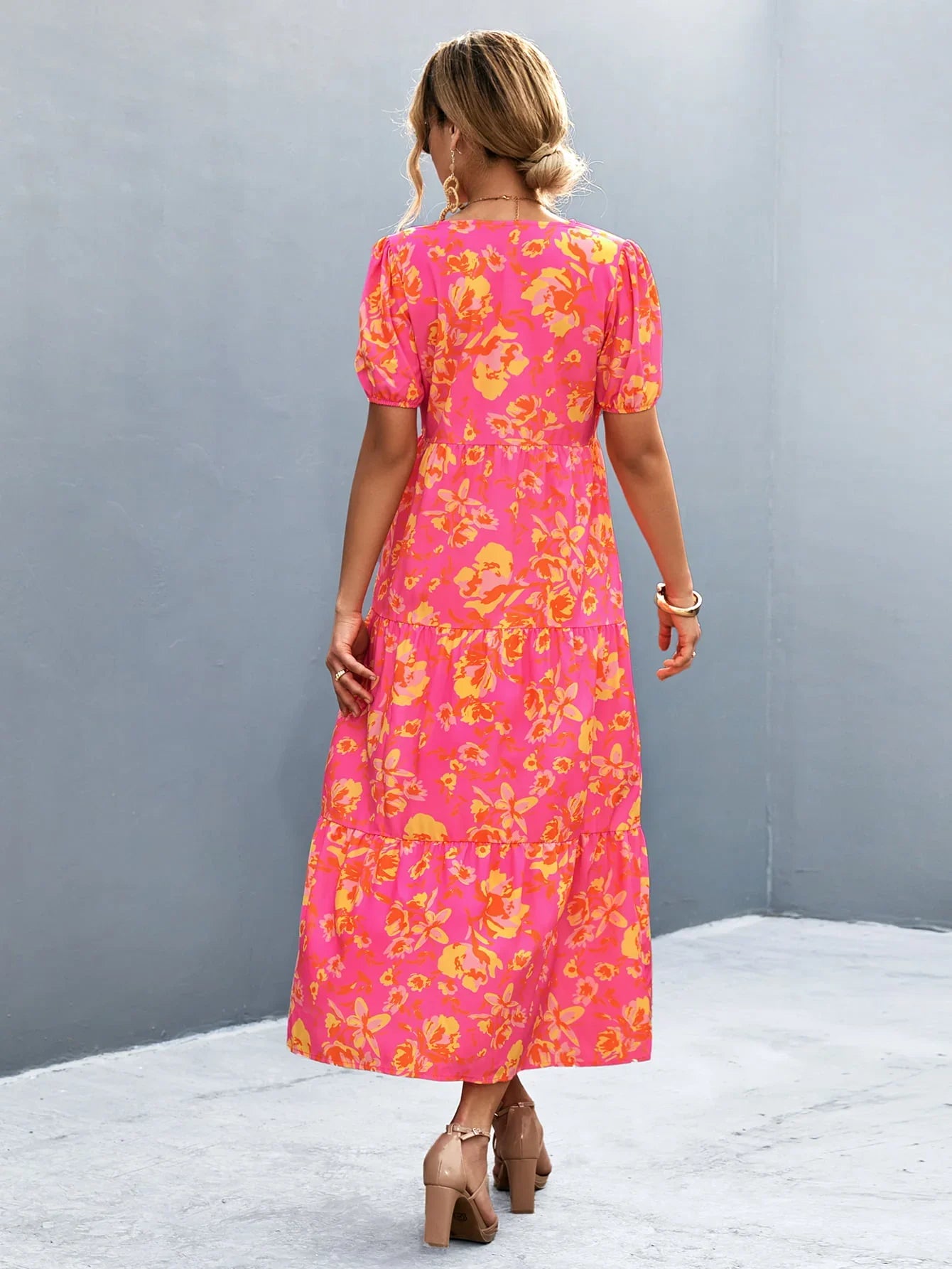 V-Neck Short Sleeve High Slit Midi Dress - Southern Shores Clothing