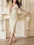Off-Shoulder Flare Sleeve Magnolia Lined Stretch Dress - Southern Shores Clothing