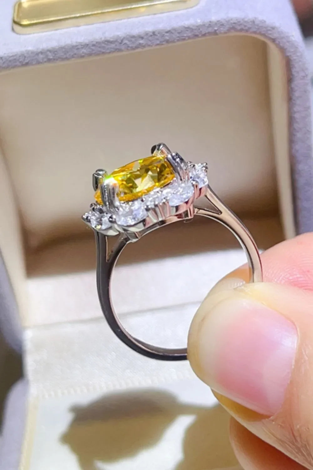 5 Carat Yellow Moissanite Sterling Silver Ring With Halo - Southern Shores Clothing
