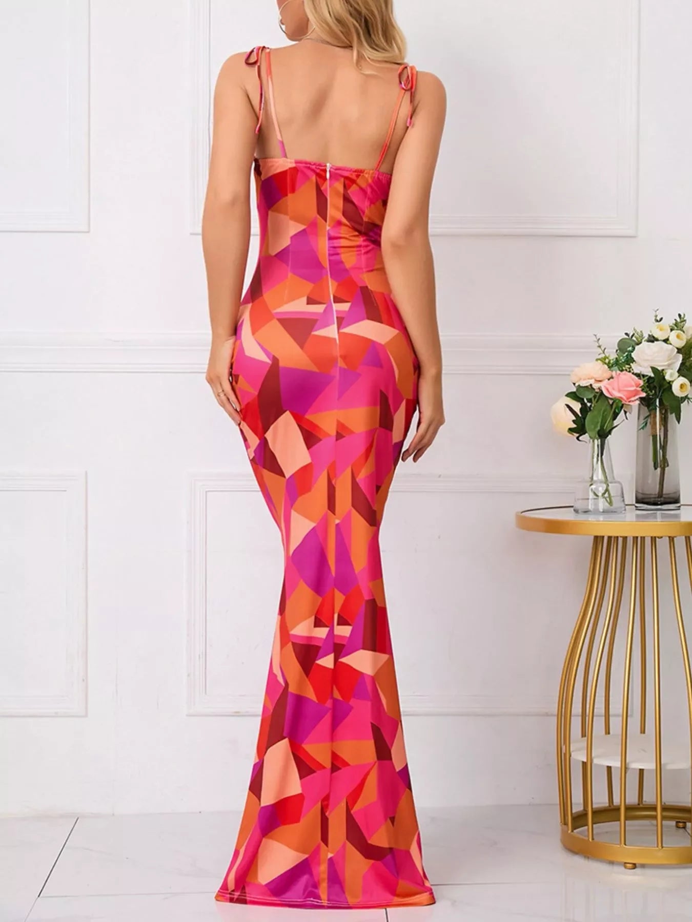 Floral Print Tie Strap Bodycon Maxi Dress - Southern Shores Clothing