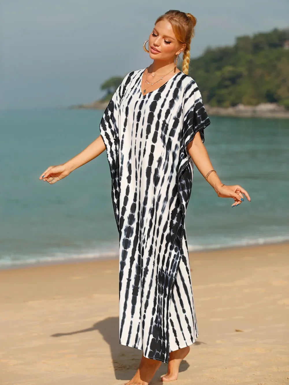 Tie-Dye V-Neck One Size Swim Cover-Up Beachwear - Southern Shores Clothing