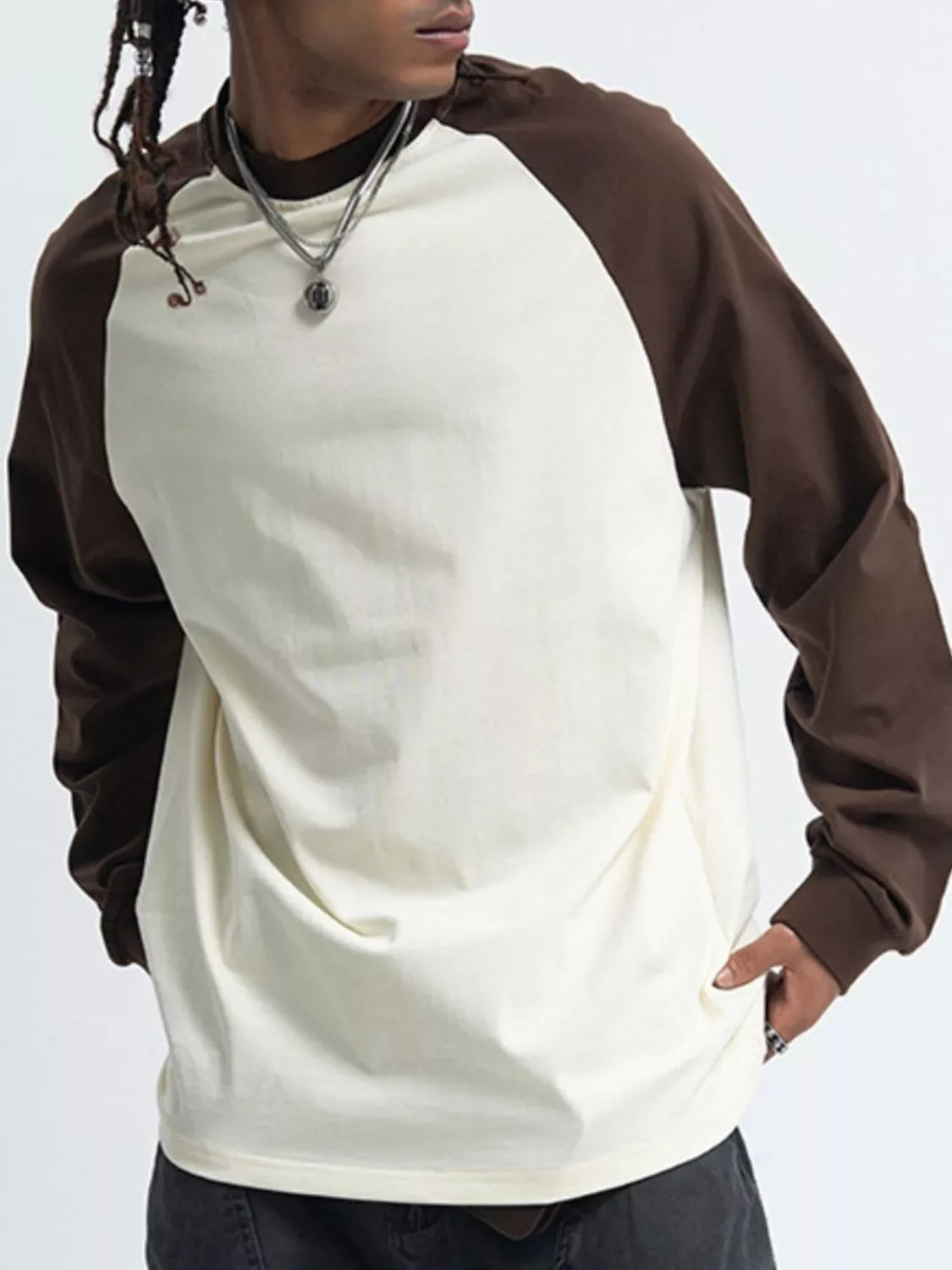Stretch Round Neck Raglan Long Sleeve Cotton Blend T Shirt - Southern Shores Clothing