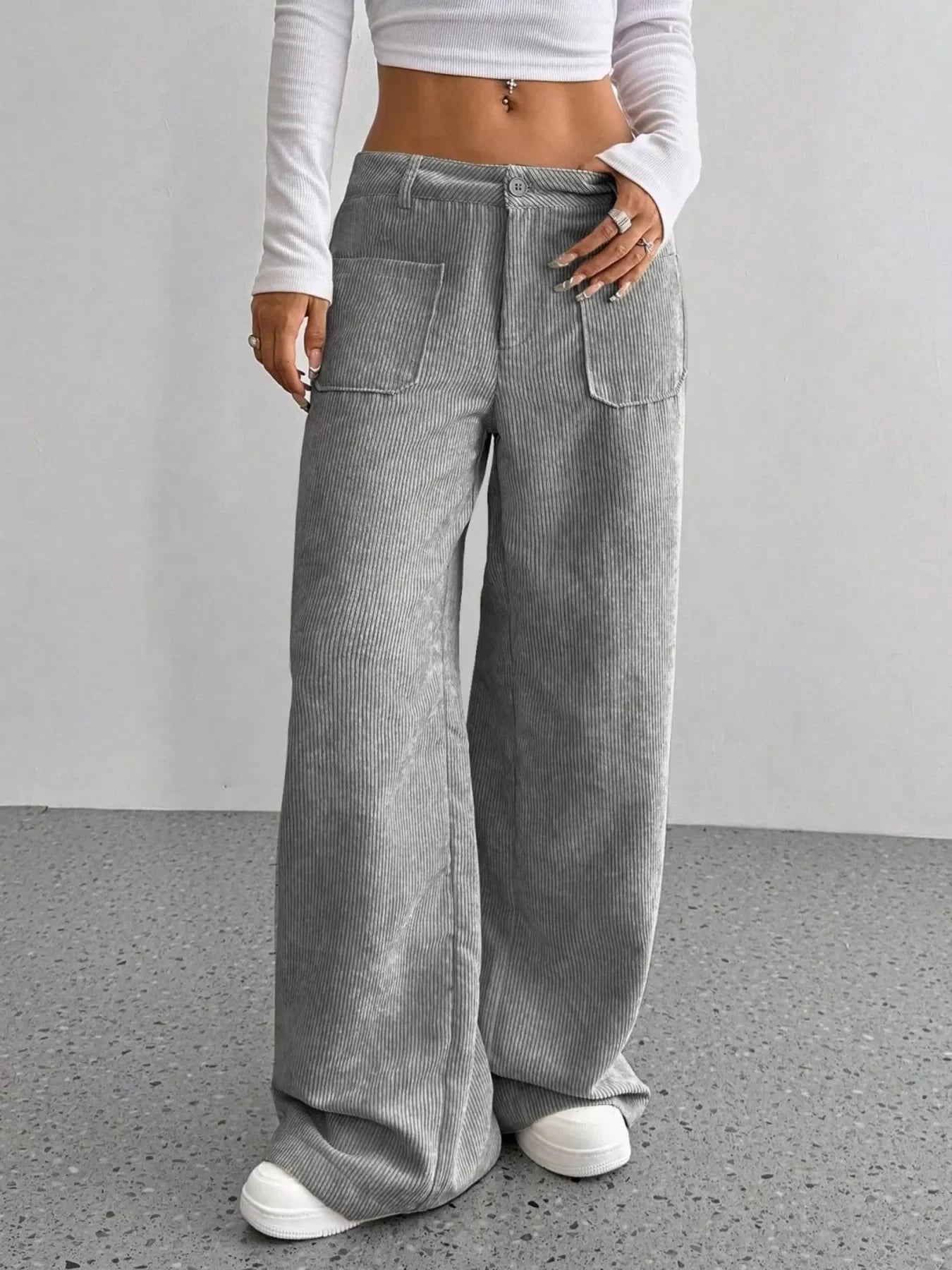Wide Leg Corduroy Pants With Pockets And Relaxed Fit - Southern Shores Clothing