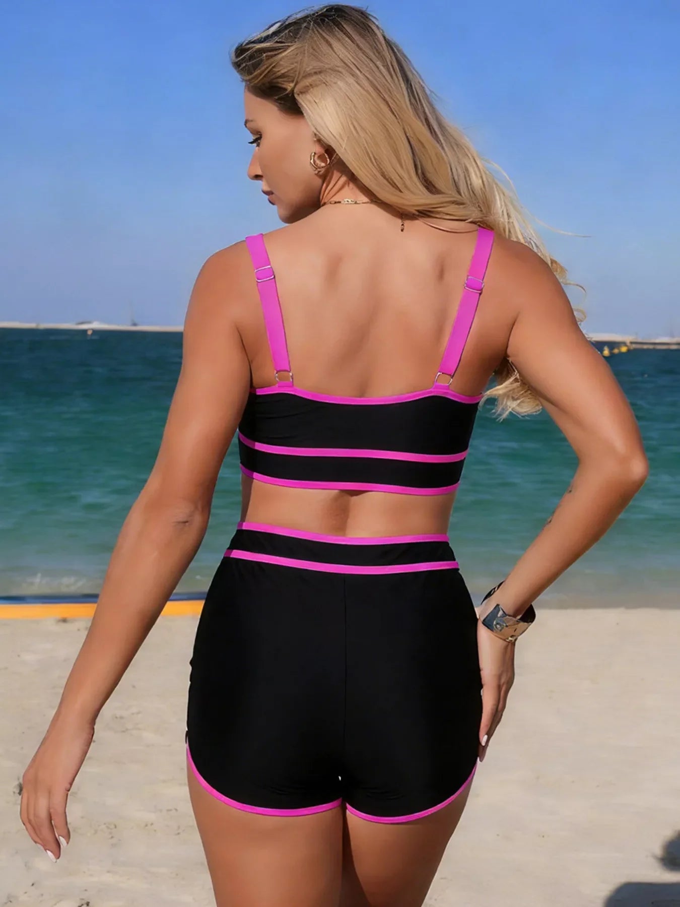 Scoop Neck Two Piece Swim Set With Contrast Trim And Pads - Southern Shores Clothing