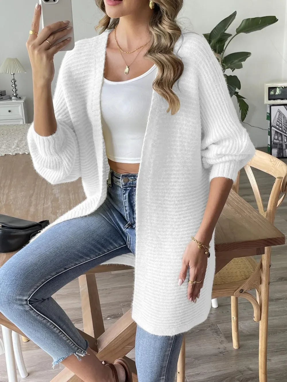 Open Front Stretch Cardigan With Long Sleeves - Southern Shores Clothing