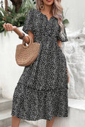 Perfee Leopard Print Short Sleeve Midi Dress - Southern Shores Clothing