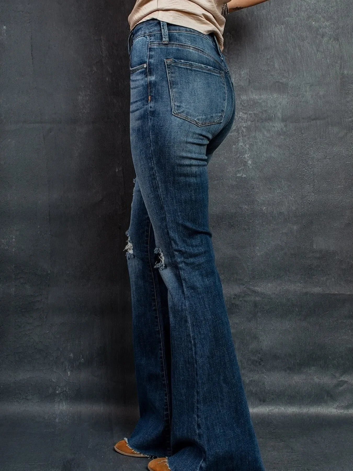 Beach Inspired Distressed High-Waisted Flare Jeans - Southern Shores Clothing