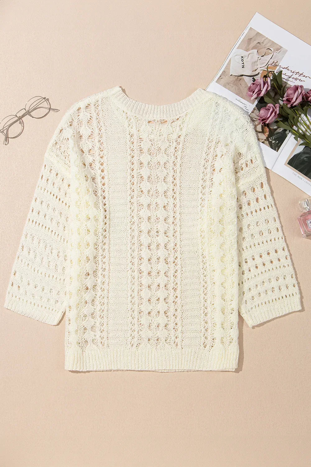 Hollow Out Drop Shoulder Sweater With Open Knit - Southern Shores Clothing