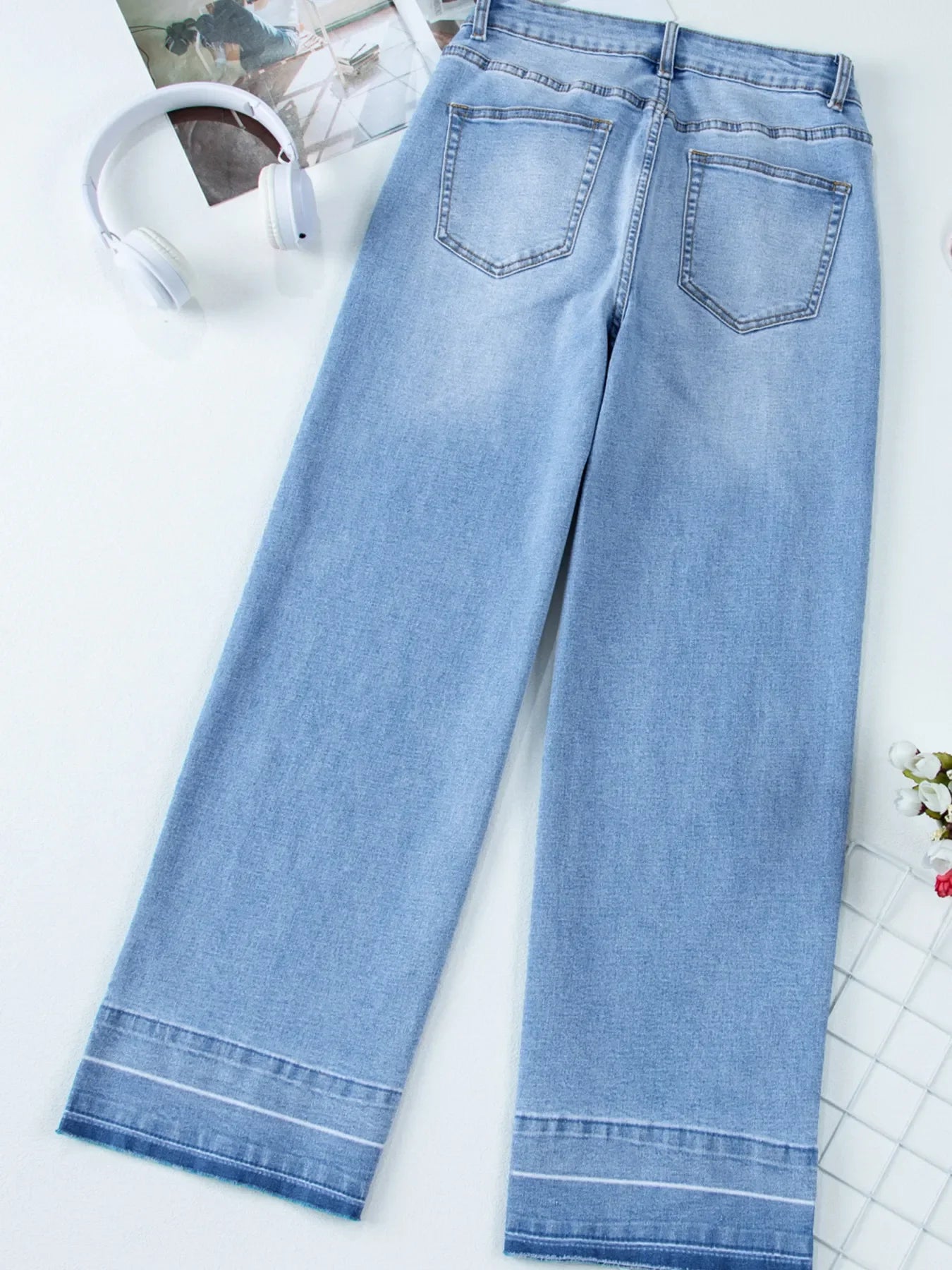 Beachside High Waist Wide Leg Washed Denim Jeans - Southern Shores Clothing