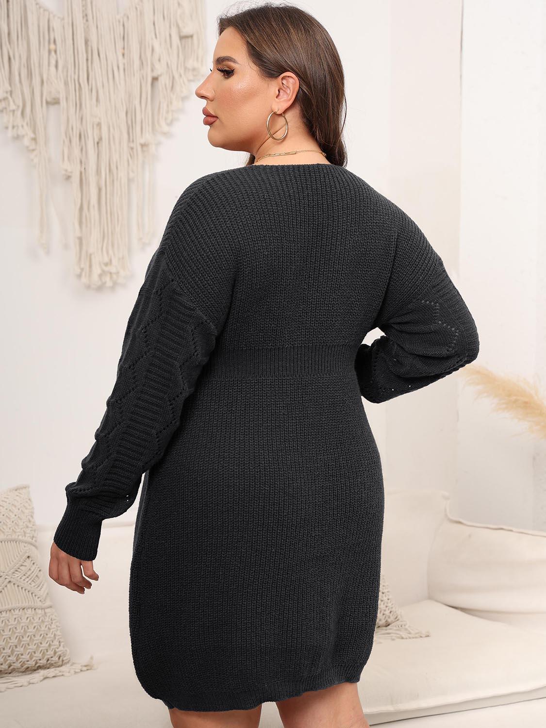 Plus Size Dropped Shoulder Long Sleeve Knit Mini Dress - Southern Shores Clothing