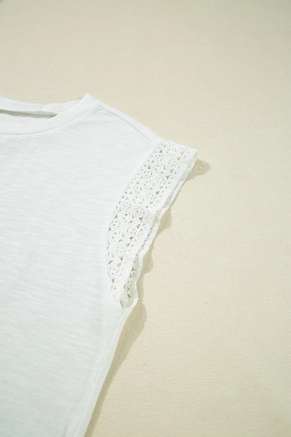 Lace Patchwork Cap Sleeve Round Neck T Shirt - Southern Shores Clothing