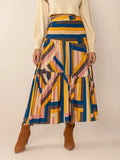 Ruched Elastic Waist Contrast Midi Skirt - Southern Shores Clothing