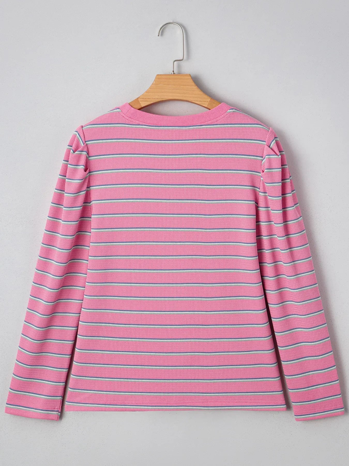Stripe Textured Knit Round Neck Puff Sleeve Top - Southern Shores Clothing