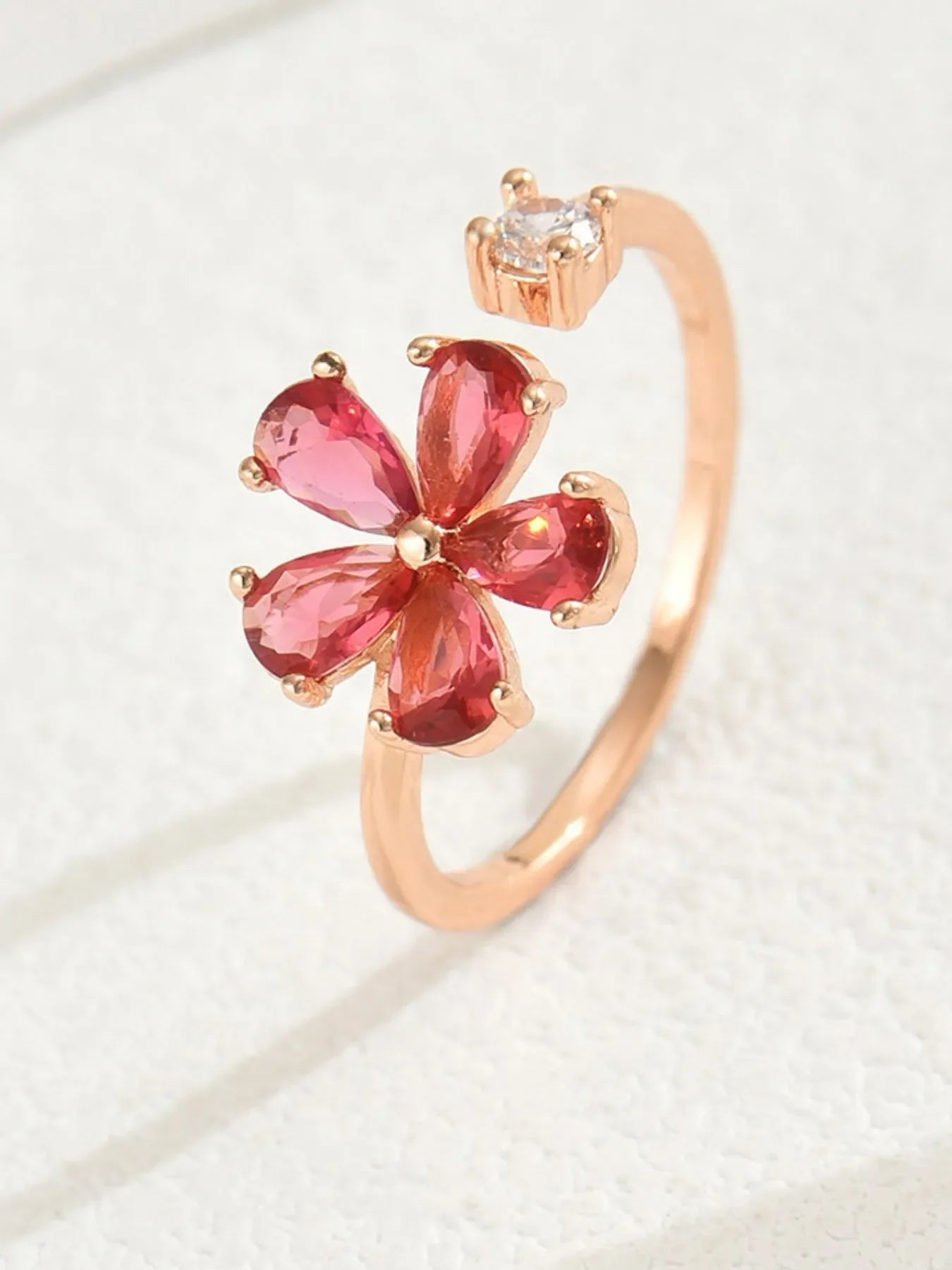 18K Gold Plated Stainless Steel Zircon Flower Ring - Southern Shores Clothing