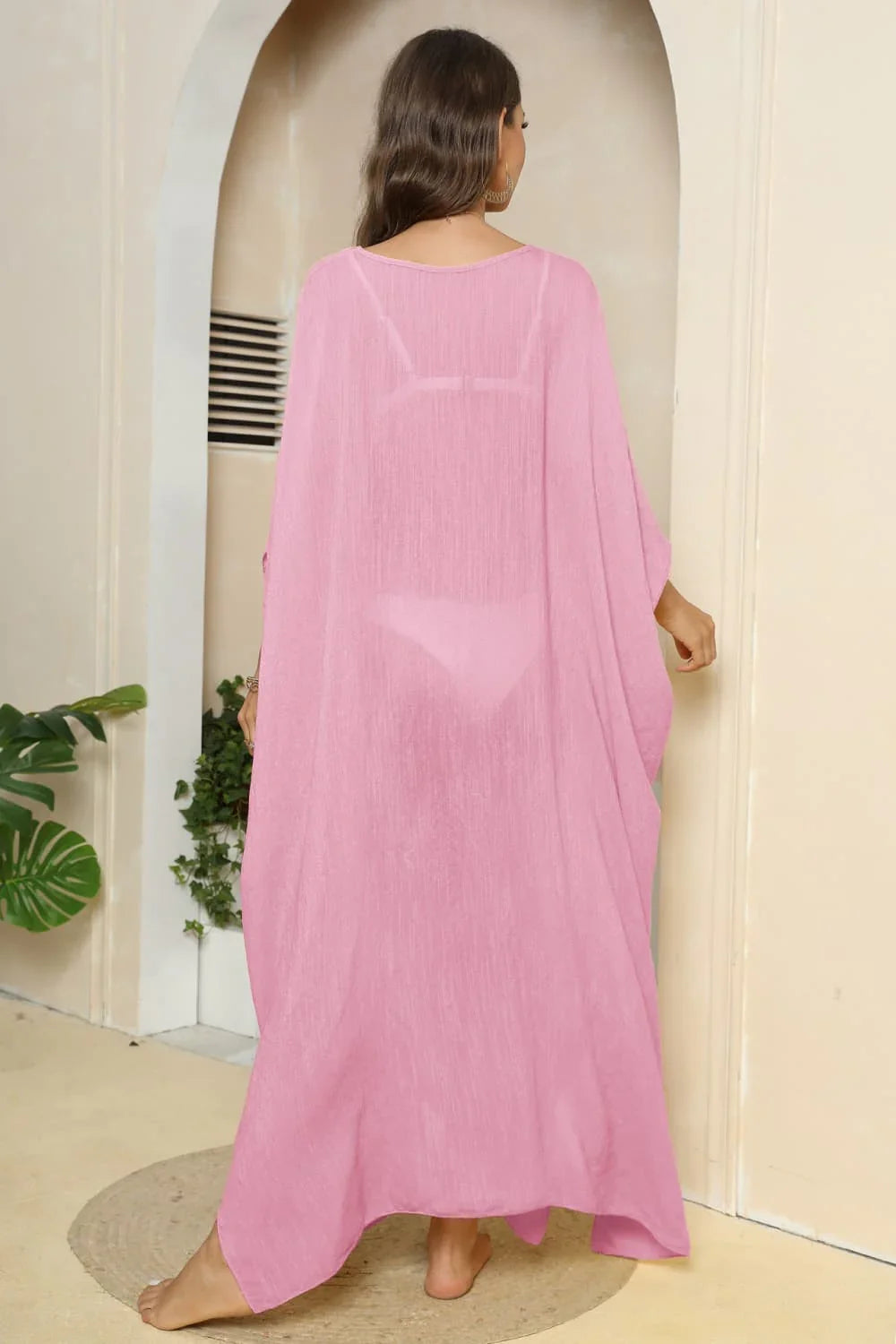 V-Neck Sheer Cover-Up With Three-Quarter Sleeve, One Size - Southern Shores Clothing