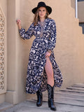 Printed Notched Neck Maxi Dress For Coastal Style - Southern Shores Clothing