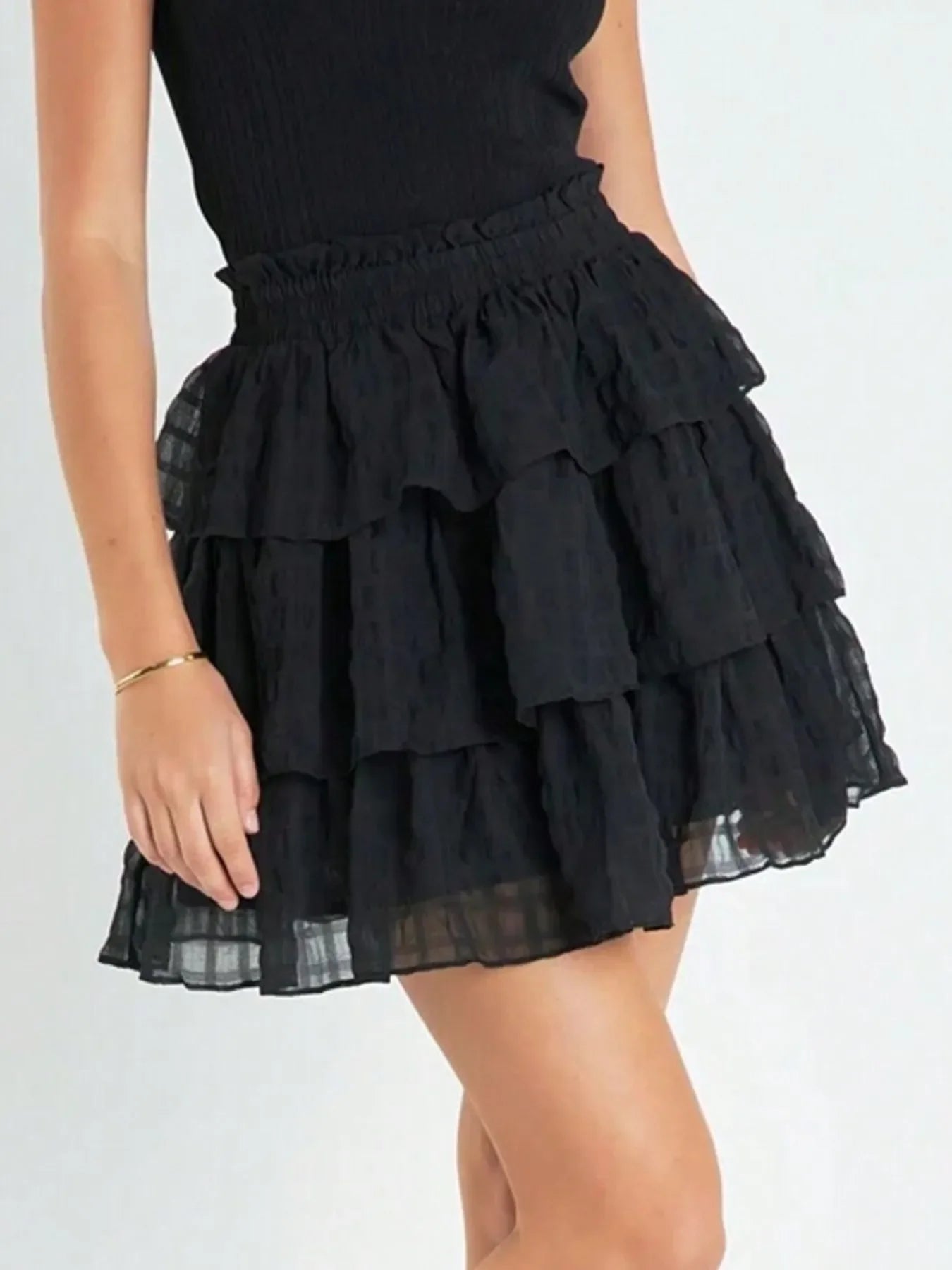 Tiered Ruffle Layered Mini Skirt With Smocked Waist - Southern Shores Clothing