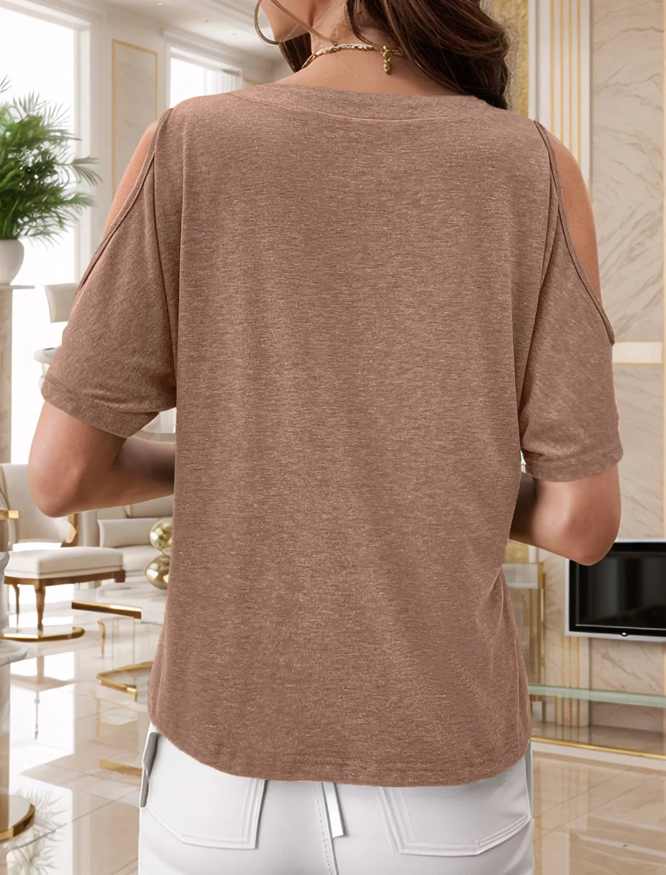 Full Size Cold Shoulder Button Front T-Shirt Plus Size - Southern Shores Clothing