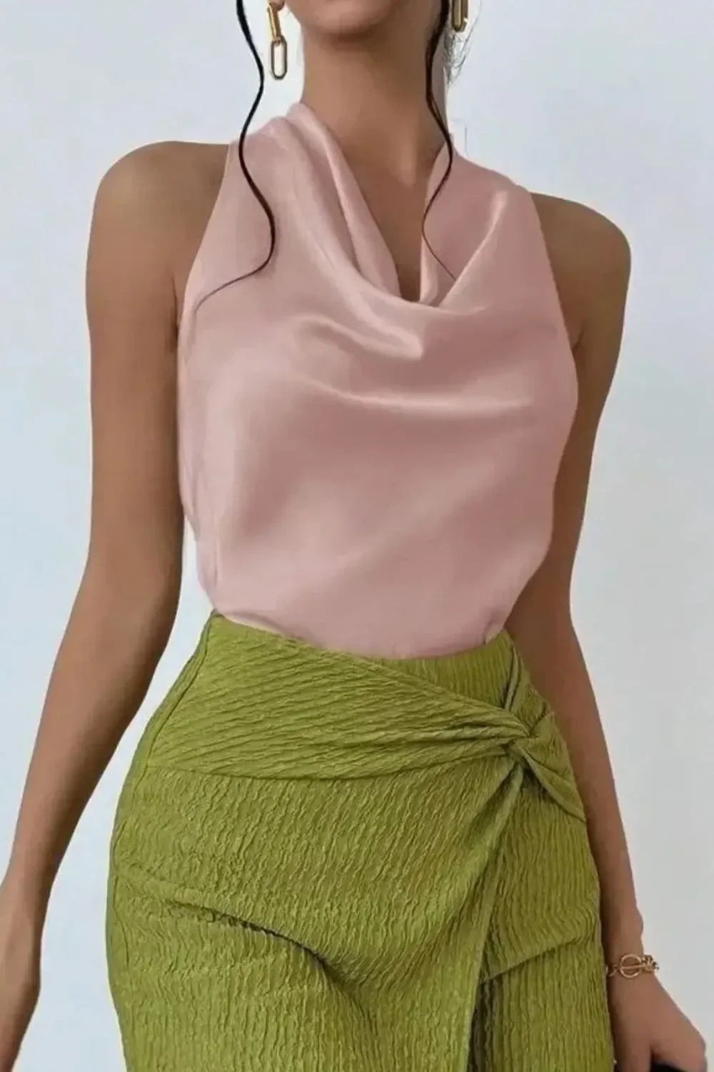 Satin Cowl Neck Sleeveless Blouse For Office - Southern Shores Clothing