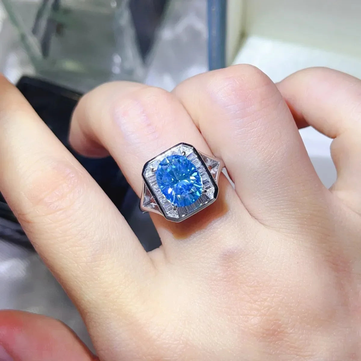 3 Carat Moissanite Square Ring In Platinum Plated Silver