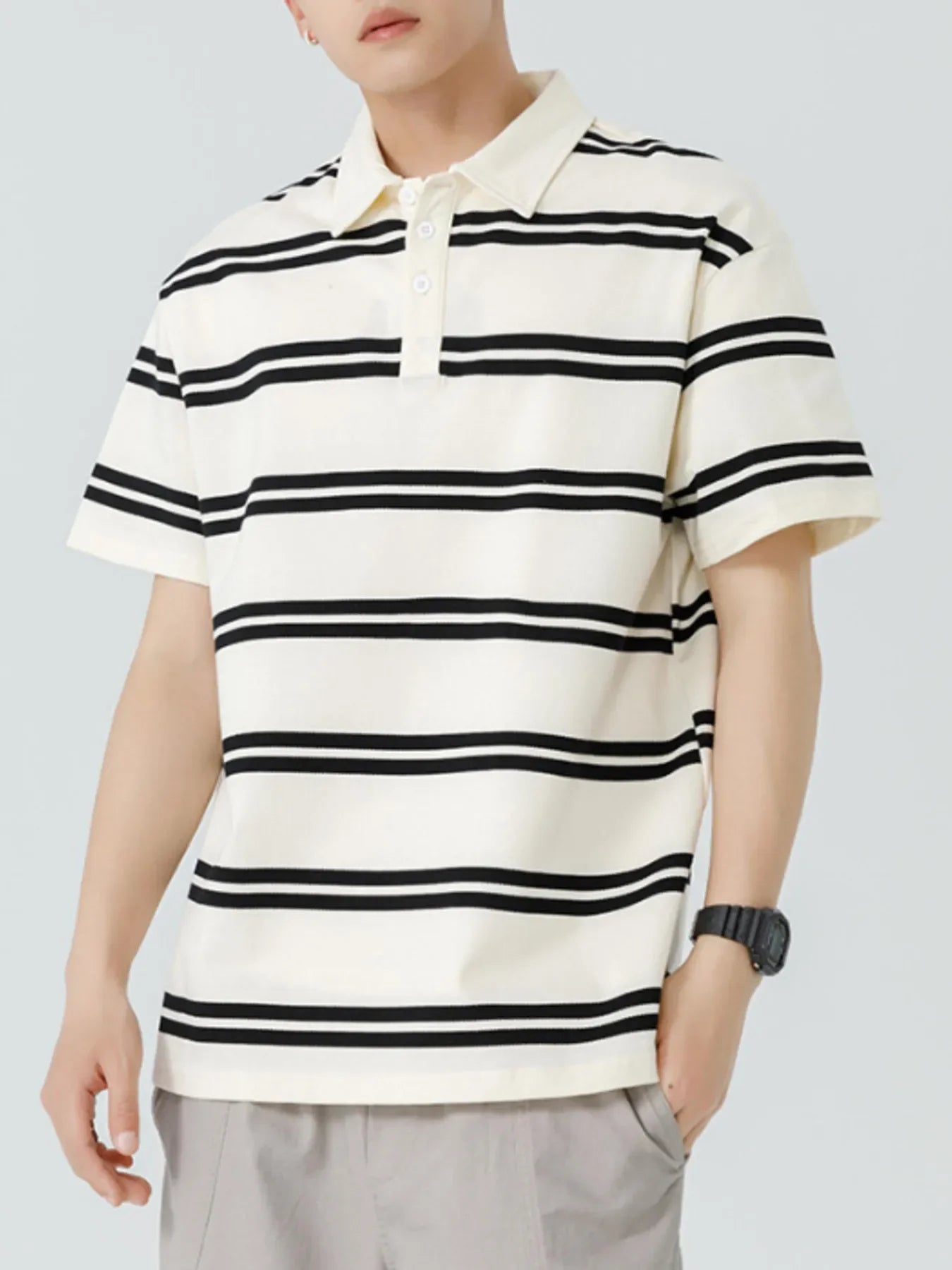 Plus Size Striped Short Sleeve Button Polo - Southern Shores Clothing