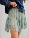 Floral Print Mesh Overlay Mini Skirt Design - Southern Shores Clothing