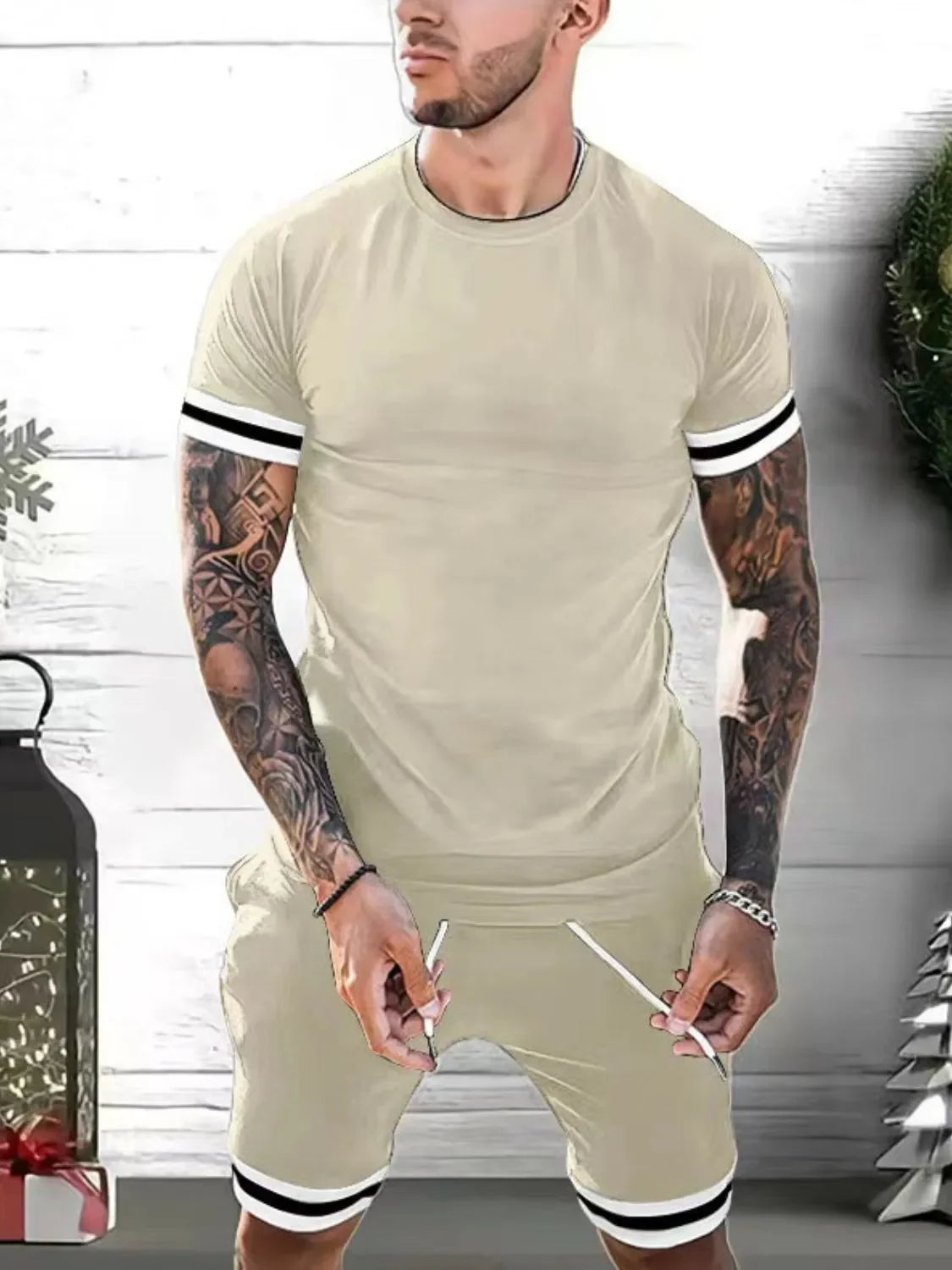 Men's Plus Size Round Neck Short Sleeve Top and Shorts Set - Southern Shores Clothing