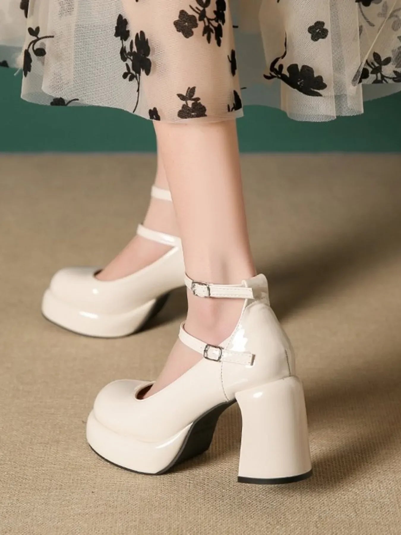 Patent Leather Mary Jane Platform Pumps Mid Heel - Southern Shores Clothing