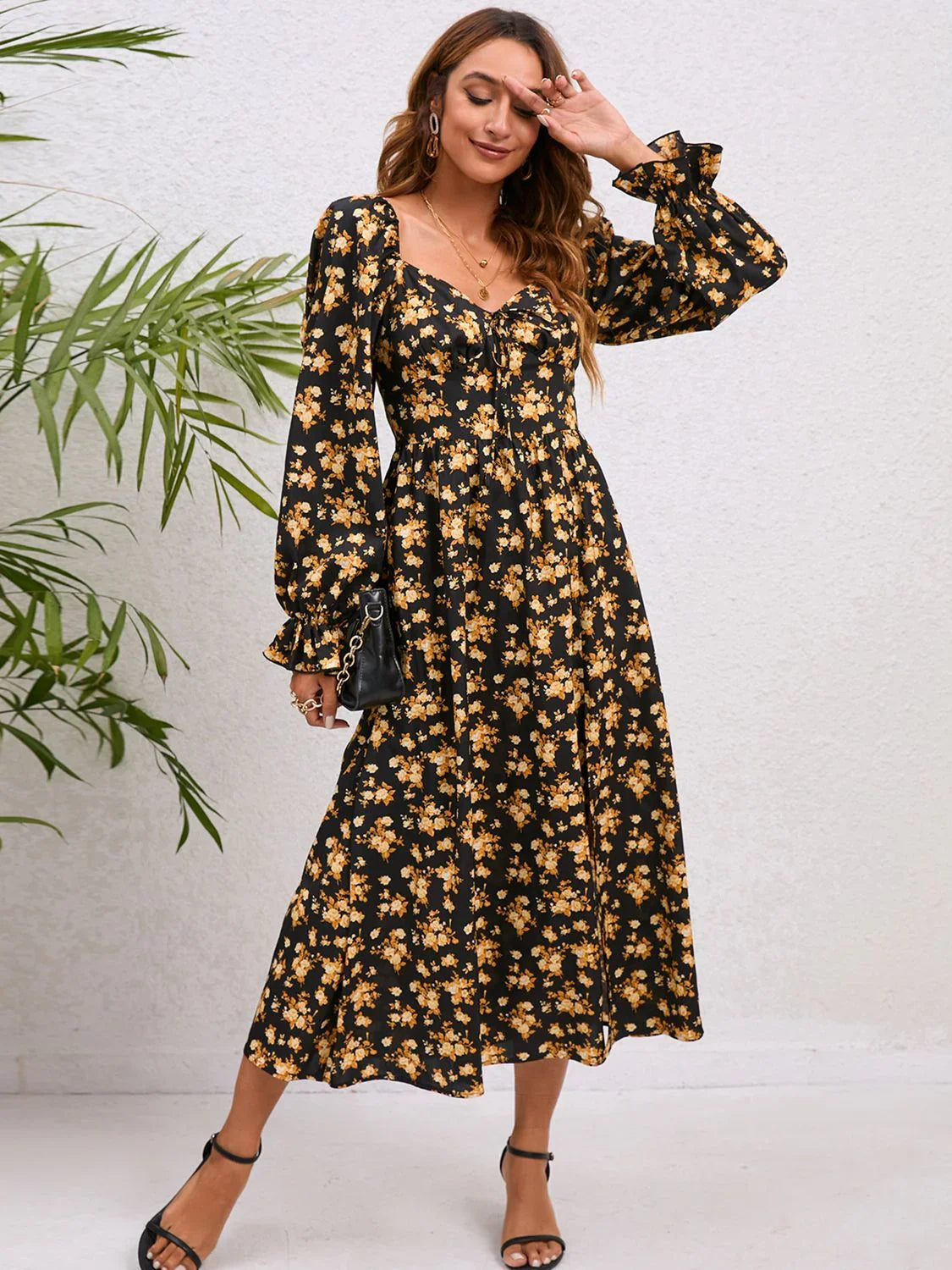 Casual Coastal Flounce Sleeve Slit Midi Dress - Southern Shores Clothing