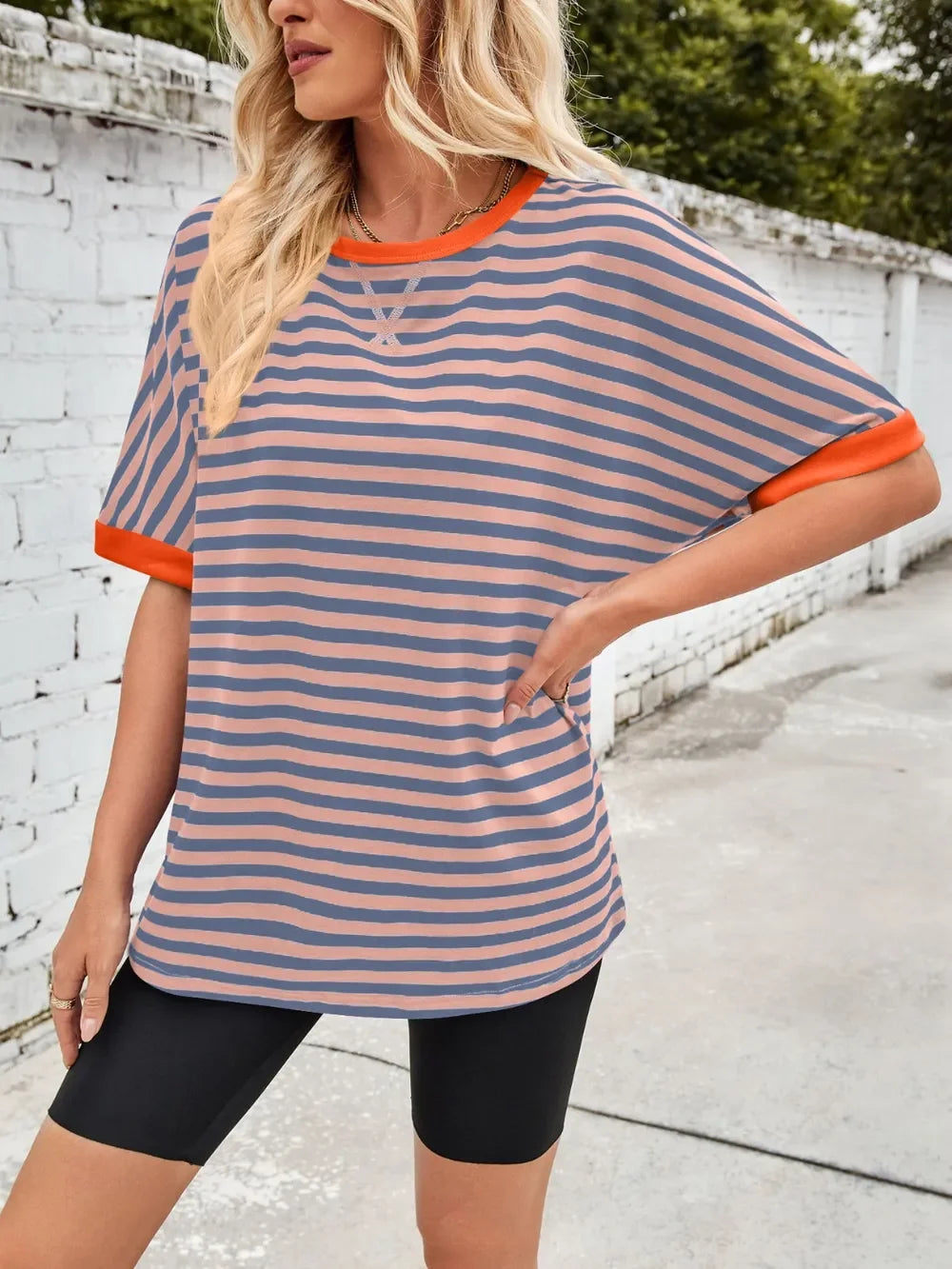 Lovelet Striped Round Neck Half Sleeve T-Shirt - Southern Shores Clothing
