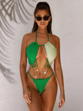 Contrast Halter Neck Chain Detail Swimsuit - Southern Shores Clothing